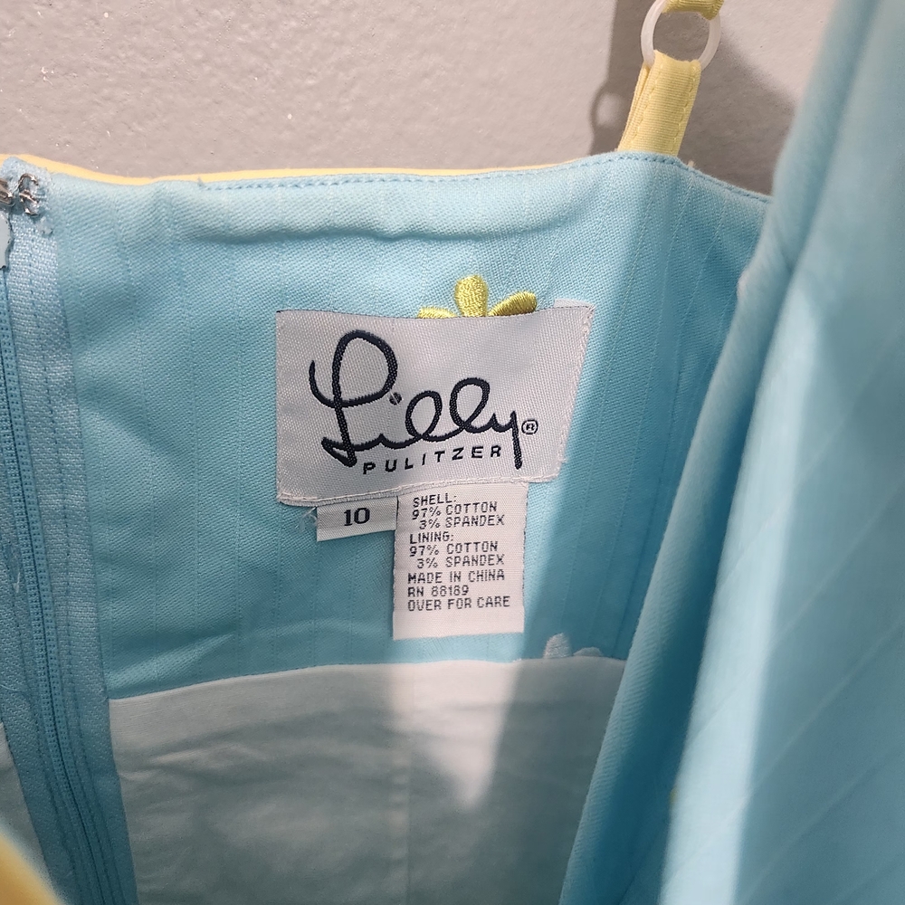 Lilly Pulitzer Vintage Light Blue and Yellow Embroidered Floral Dress Size 10 - Picture 4 of 10